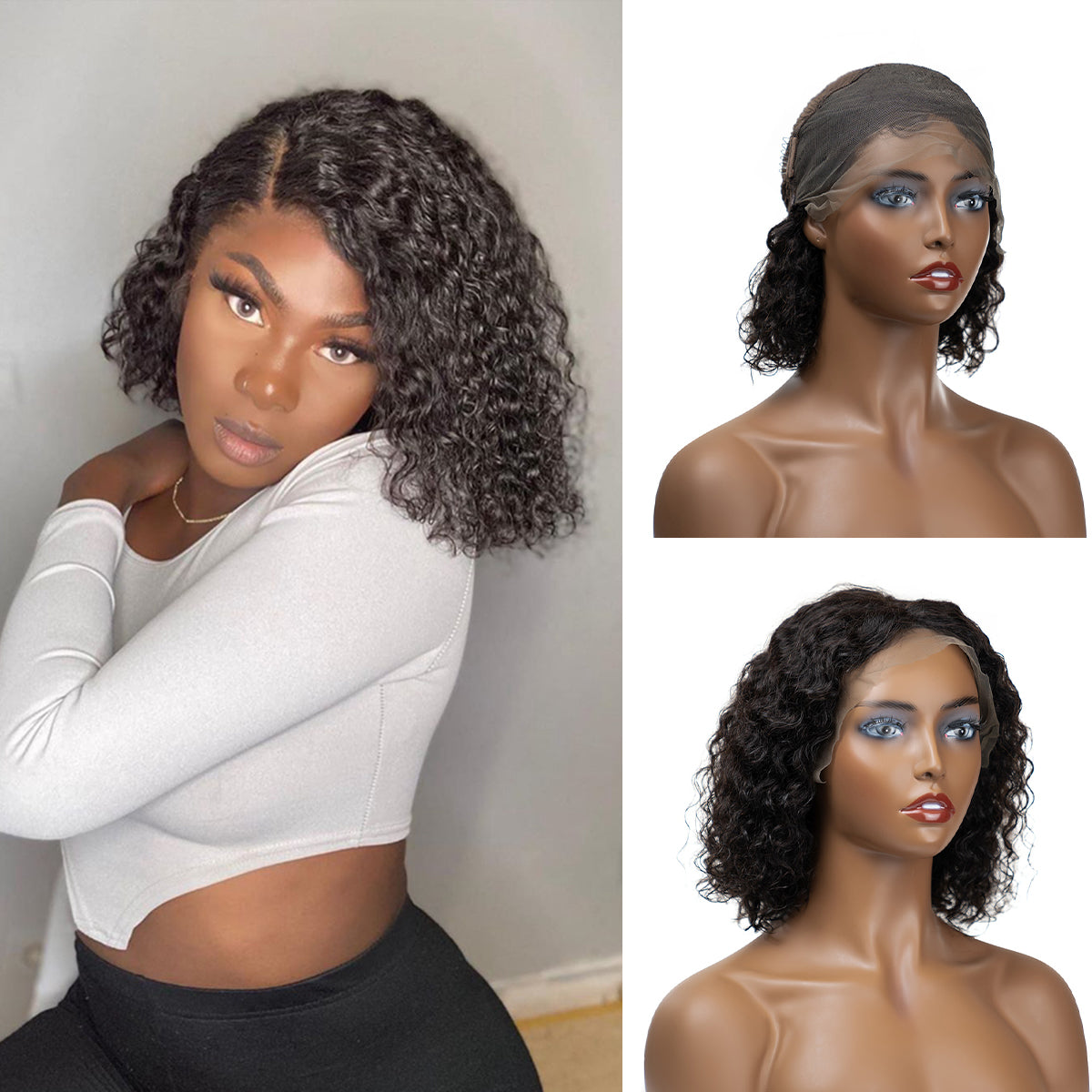 Lace Front Wigs Human Hair Pre Plucked (8 Inch) 13X4 Water Wave Lace Frontal Wigs with Baby Hair 150% Density