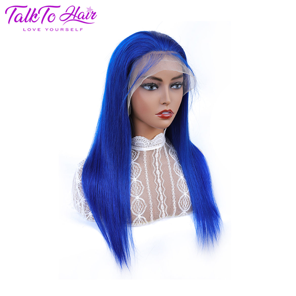 TALKTO Straight Blue Lace Frontal Wig 13*4 Glueless Swiss HD Lace Wigs Human Hair