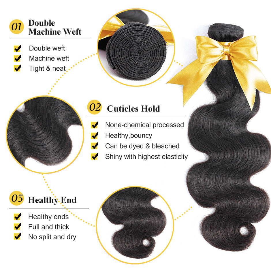 3Pcs Body Wave 10A Hair Bundles 100% Virgin Hair