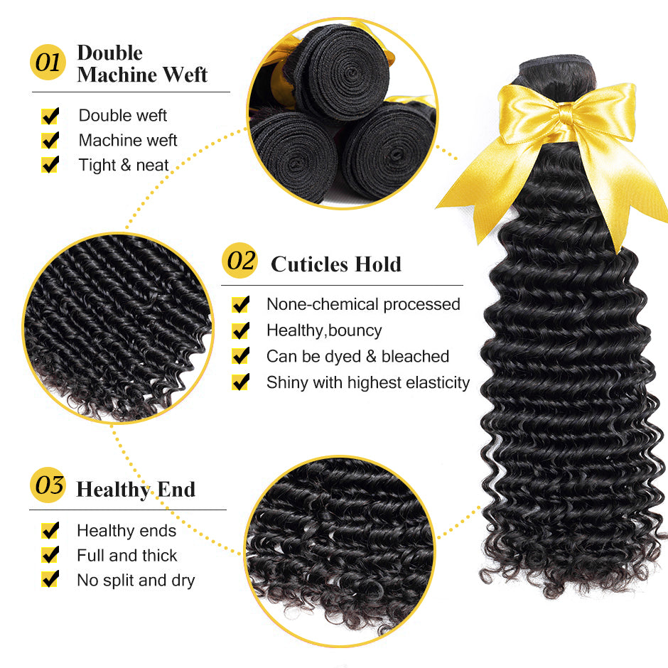 3Pcs Deep Wave 10A Hair Bundles Virgin Hair