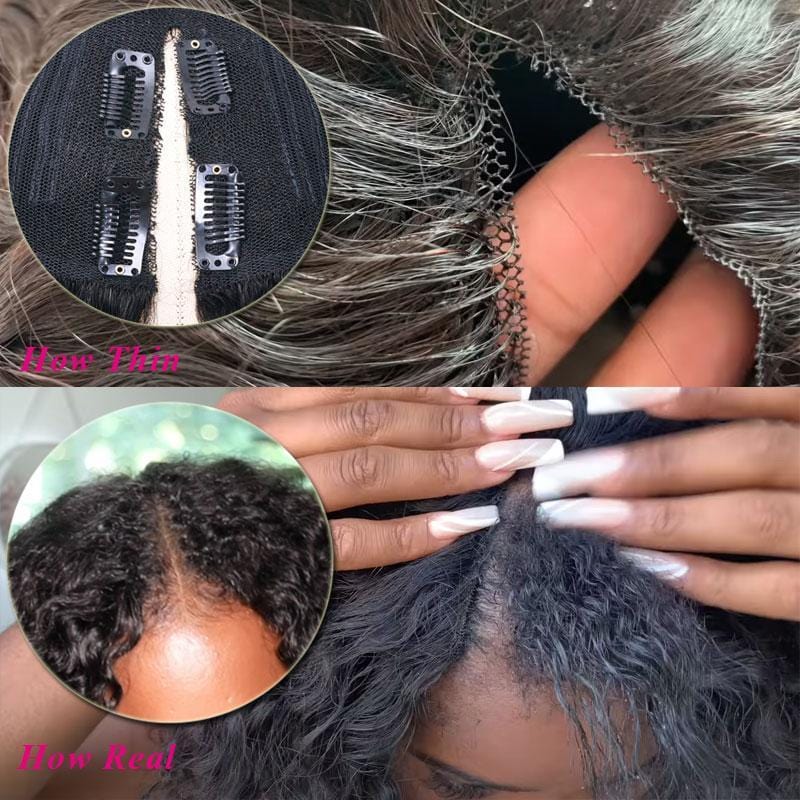 Talkto Kinky Curly V Part/Thin Part No Lace Front Wig 180% Density Natural Color