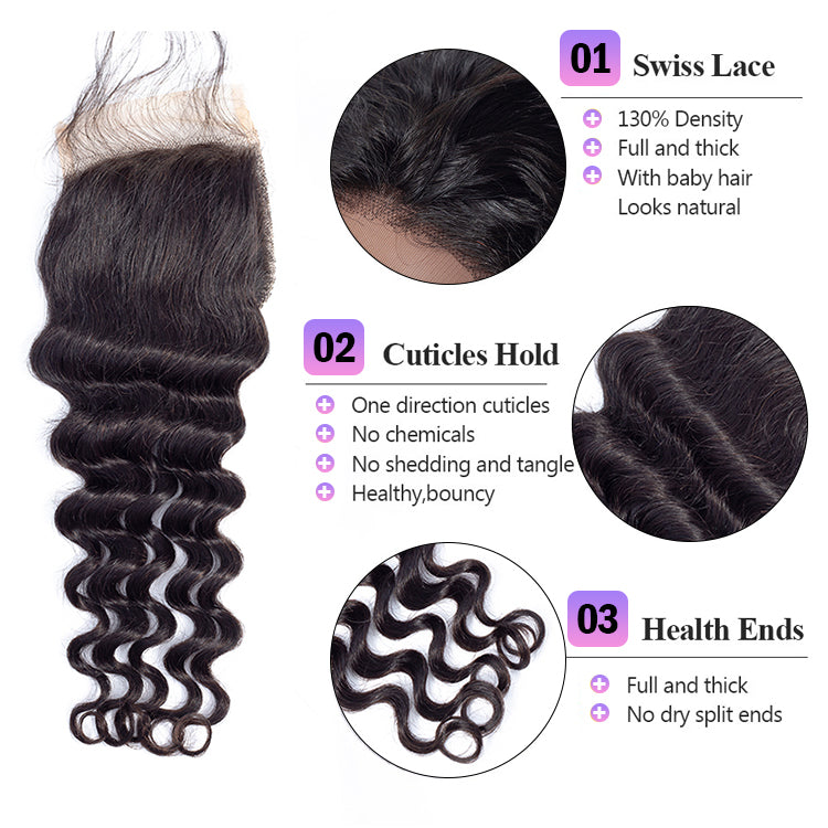 3 Bundles Loose Wave Hair with 4x4 Lace Closure Hair