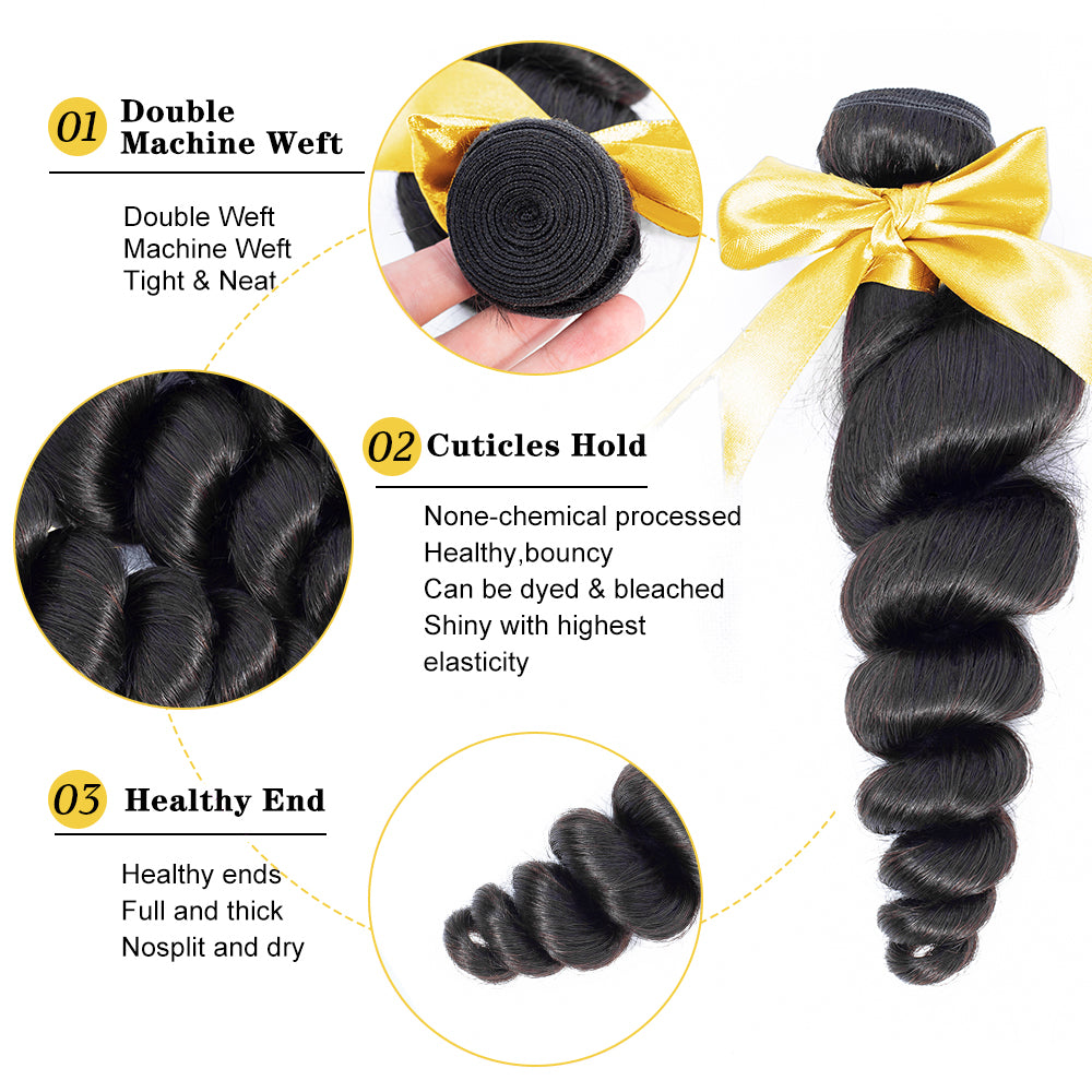 3Pcs Loose Wave 10A Hair Bundles 100% Virgin Hair