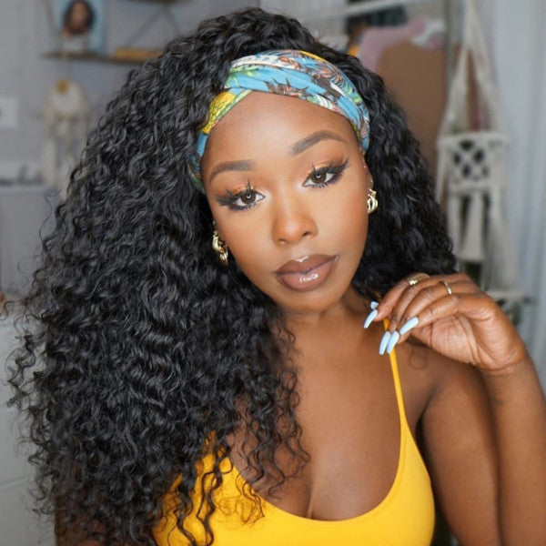 Talktohair Headband Wig Deep Wave 18 inch Human Hair Wigs None Lace Front Wigal