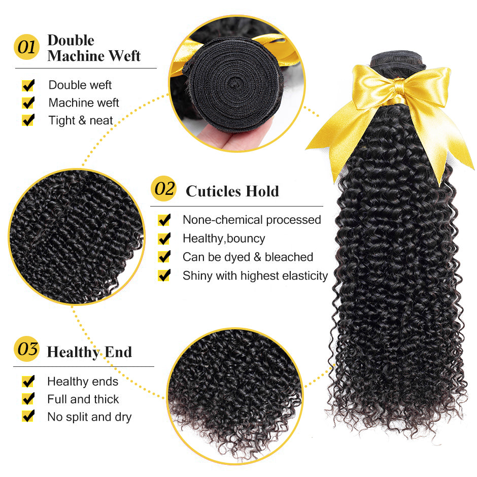 Talktohair Kinky Curly 3 Bundles Human Hair with 13x4 Lace Frontal Hair (22/30 30 30) Natural Color