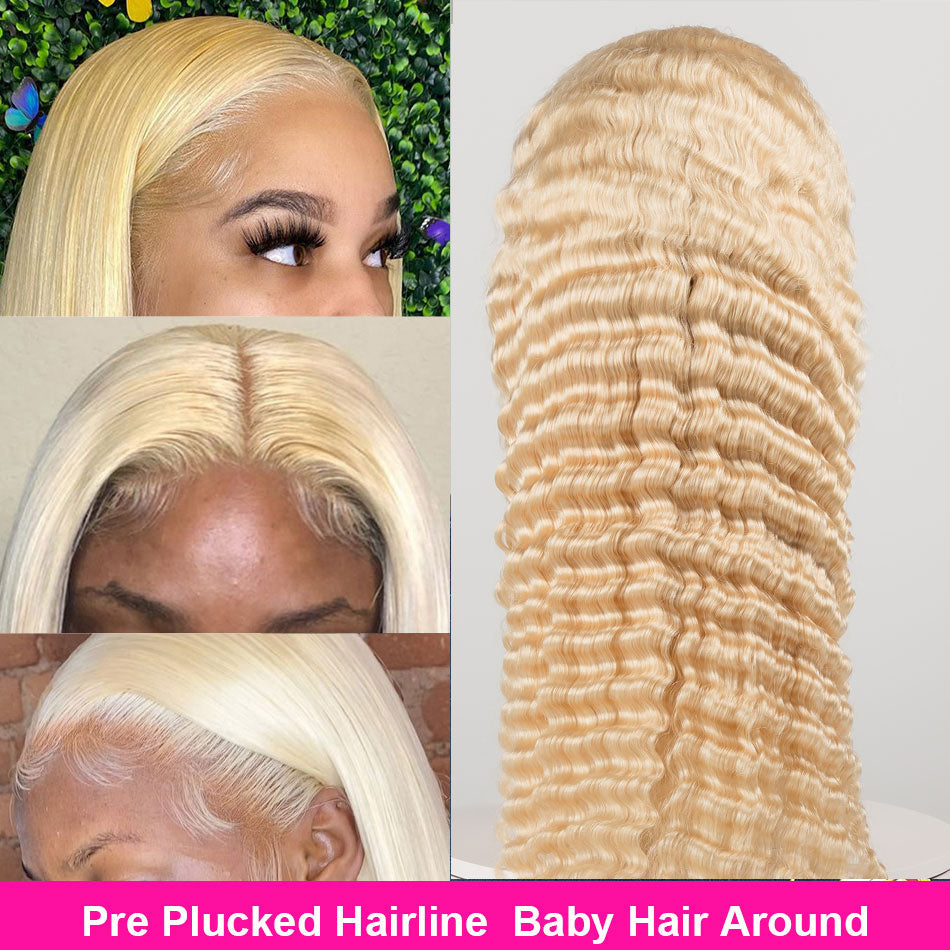 Talktohair 613 Lace Front Wigs Human Hair Blonde Deep Wave Wigs 180% Density