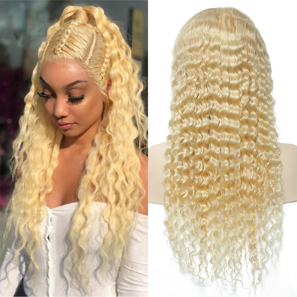 Talktohair 613 Lace Front Wigs Human Hair Blonde Deep Wave Wigs 180% Density