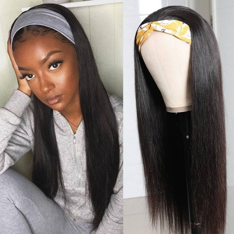 180% Glueless Natural Black Affordable Headband Wig