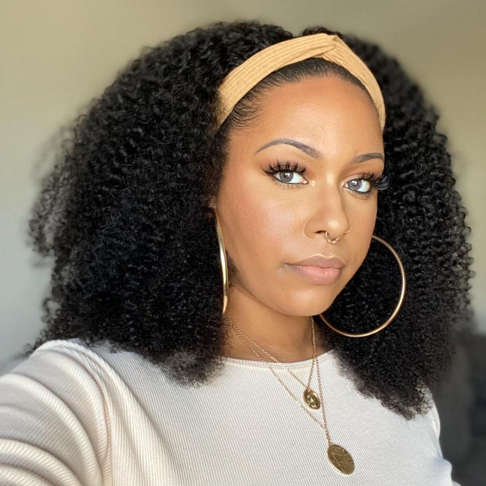 180% Glueless Kinky Curly Affordable Headband Wig