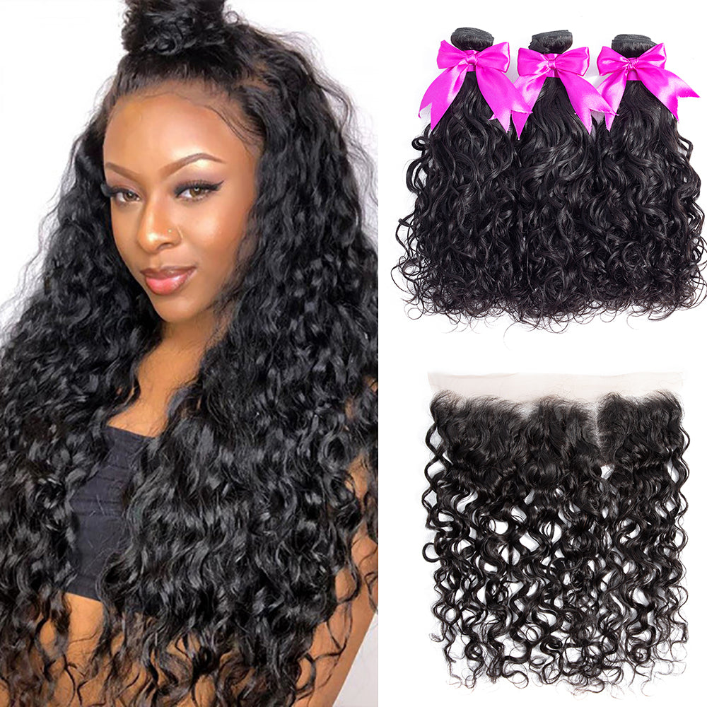 3 Bundles Natural Wave Hair with 13x4 Lace Frontal Hair