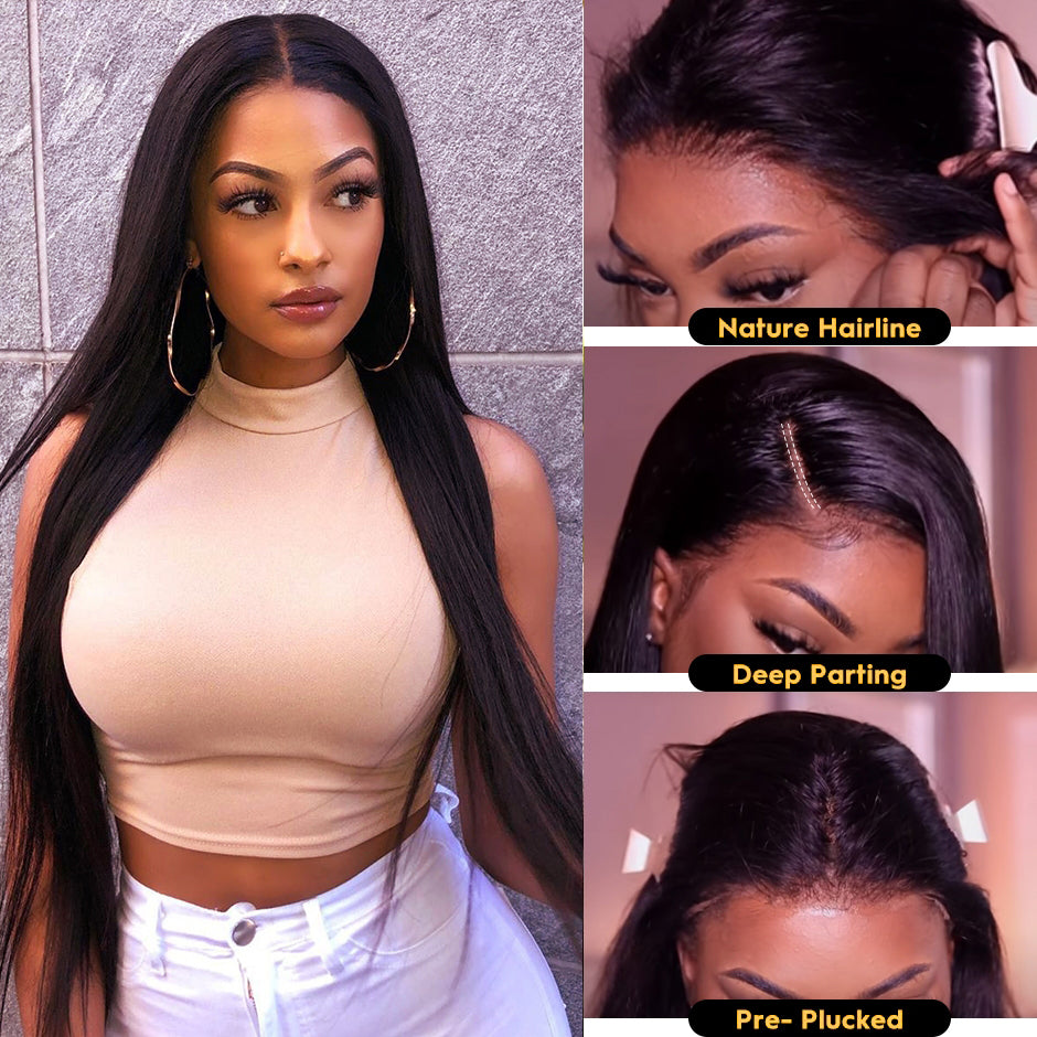 Talktohair 13X6 Glueless Straight Lace Front Wigs Pre Plucked 250% Density