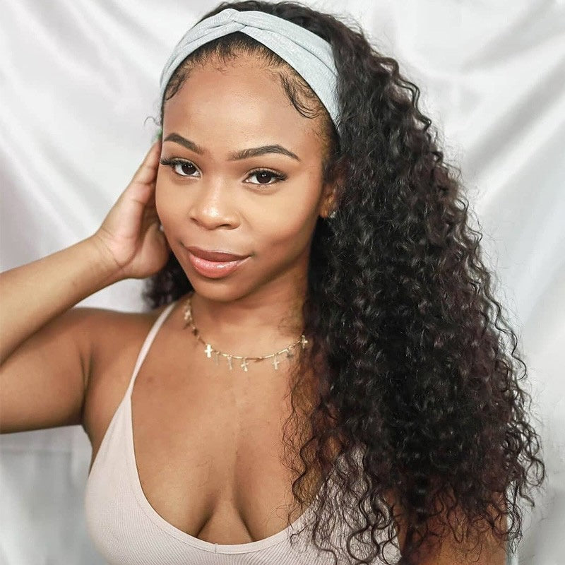 Talktohair Water Wave Headband Wig Brazilian Virgin Hair None Lace Front 180% Density Wigs