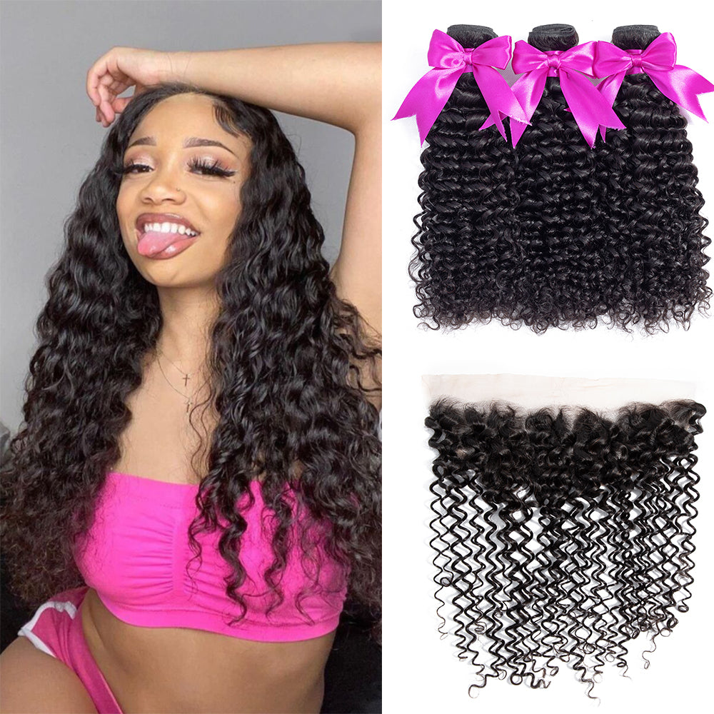 3 Bundles Water Wave Hair with 13x4 Lace Frontal Hair